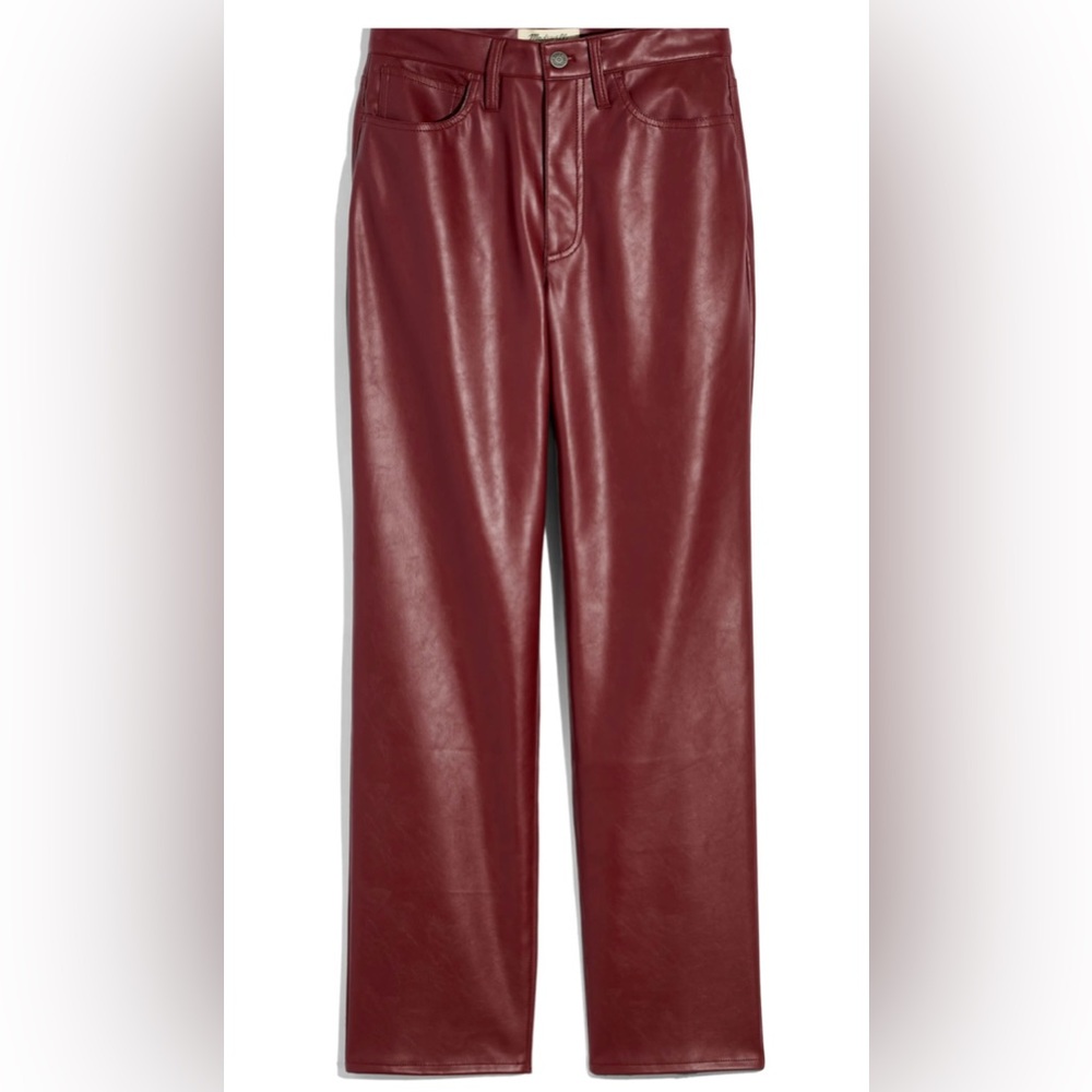 Madewell Perfect High Waist Straight Leg Faux Leather Pants Cabernet size 32 NWT
